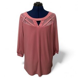727 Trend Elegant Dusty Pink Women's Blouse w/ Cut-Out Detail 3/4 Sleeves Sz 2X